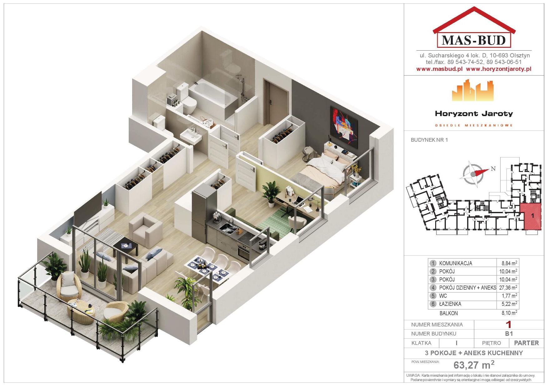 Wizualizacja - Mieszkanie 1 , Horyzont Jaroty, Piętro Parter