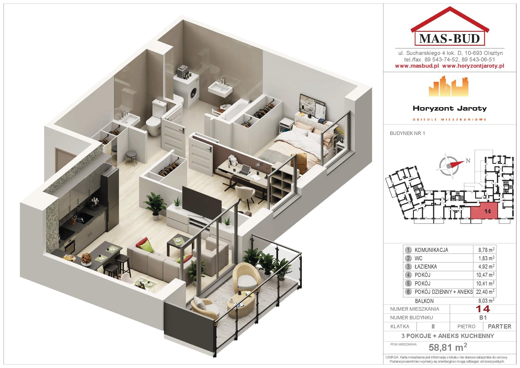 Wizualizacja - Mieszkanie 14 , Horyzont Jaroty, Piętro Parter