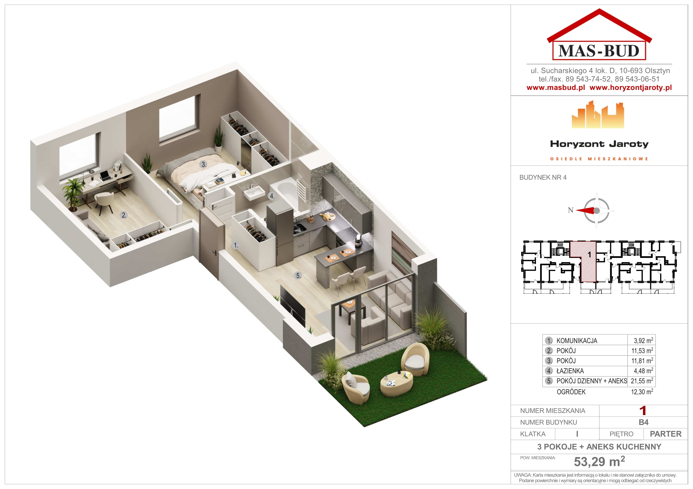 Wizualizacja - Mieszkanie 1 , Horyzont Jaroty, Piętro Parter