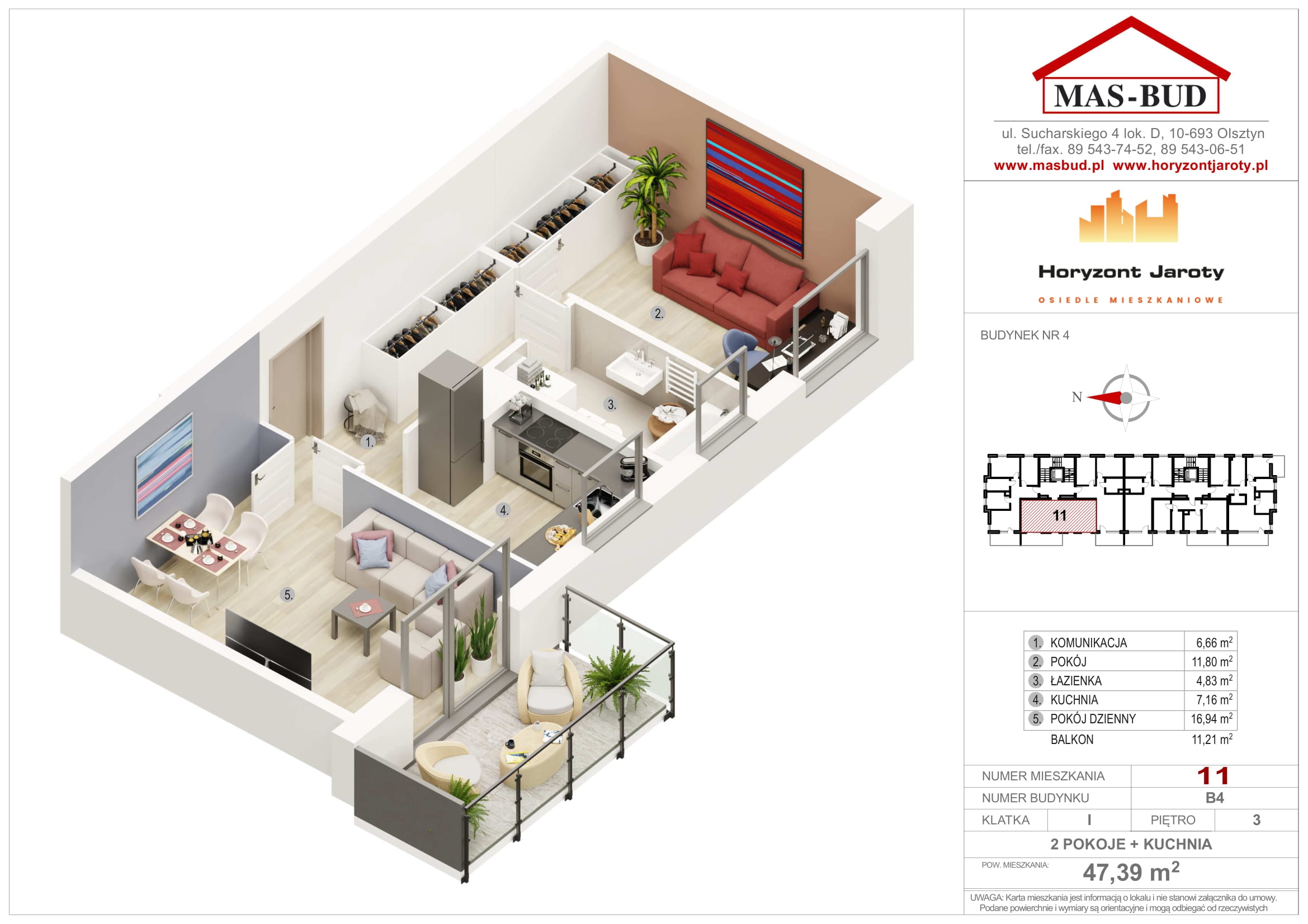Wizualizacja - Mieszkanie 11 , Horyzont Jaroty, Piętro III piętro