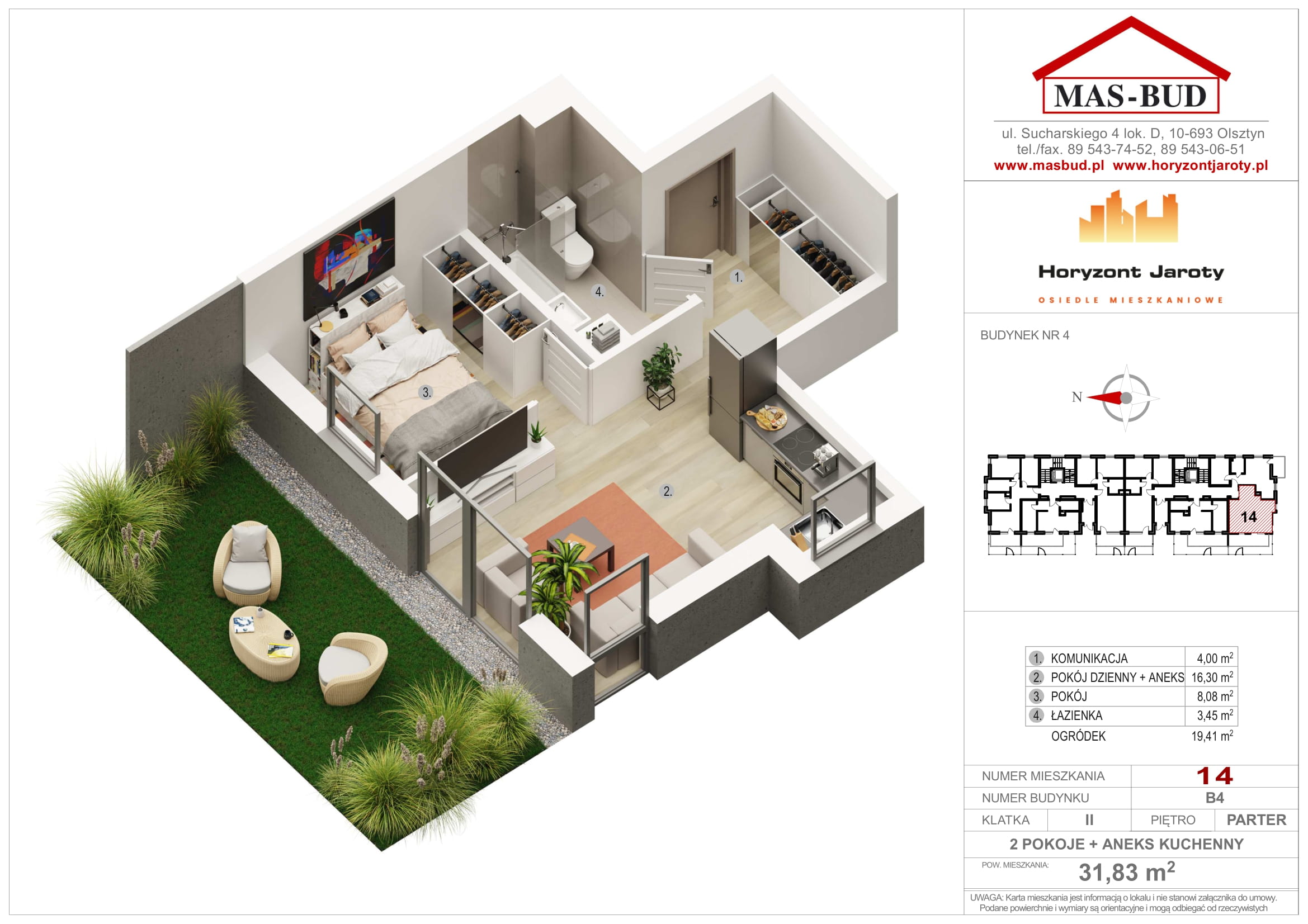 Wizualizacja - Mieszkanie 14 , Horyzont Jaroty, Piętro Parter