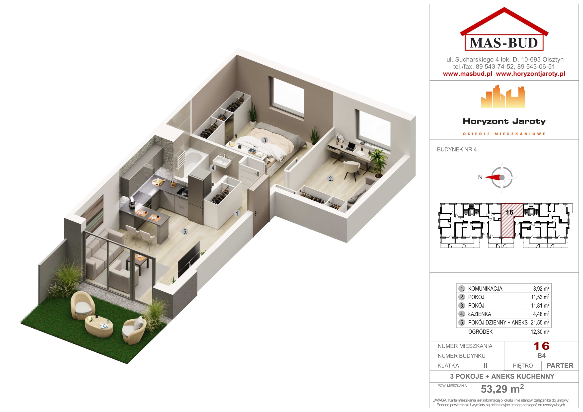 Wizualizacja - Mieszkanie 16 , Horyzont Jaroty, Piętro Parter